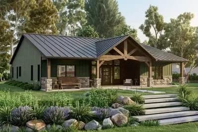 One-Story Country Craftsman House Plan with Vaulted Great Room - 2030 Sq Ft