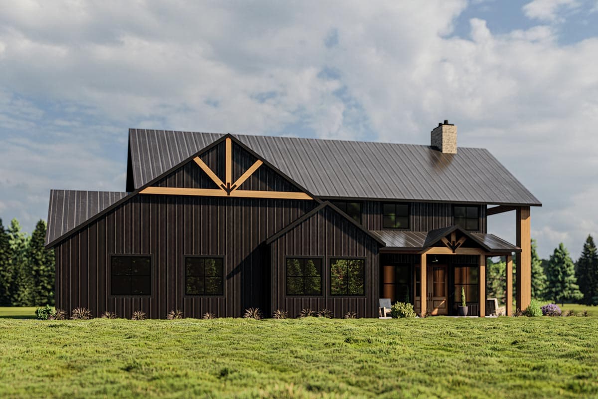 Plan 400006FTY: Barndo-Style House Plan with 2-Story Open Floor Plan and a 2-Car Side-Load Garage - Image #4 - Barndominium, Country, Craftsman, Rustic