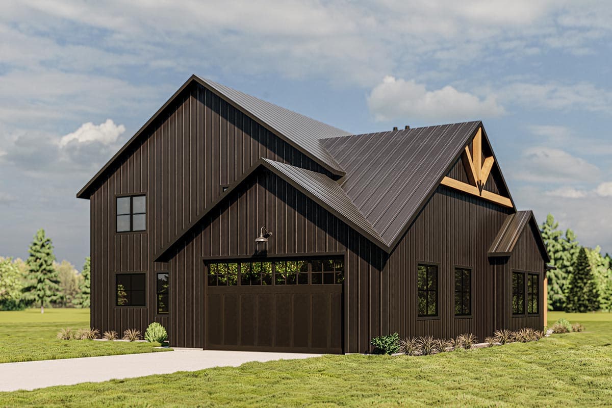 Plan 400006FTY: Barndo-Style House Plan with 2-Story Open Floor Plan and a 2-Car Side-Load Garage - Image #5 - Barndominium, Country, Craftsman, Rustic