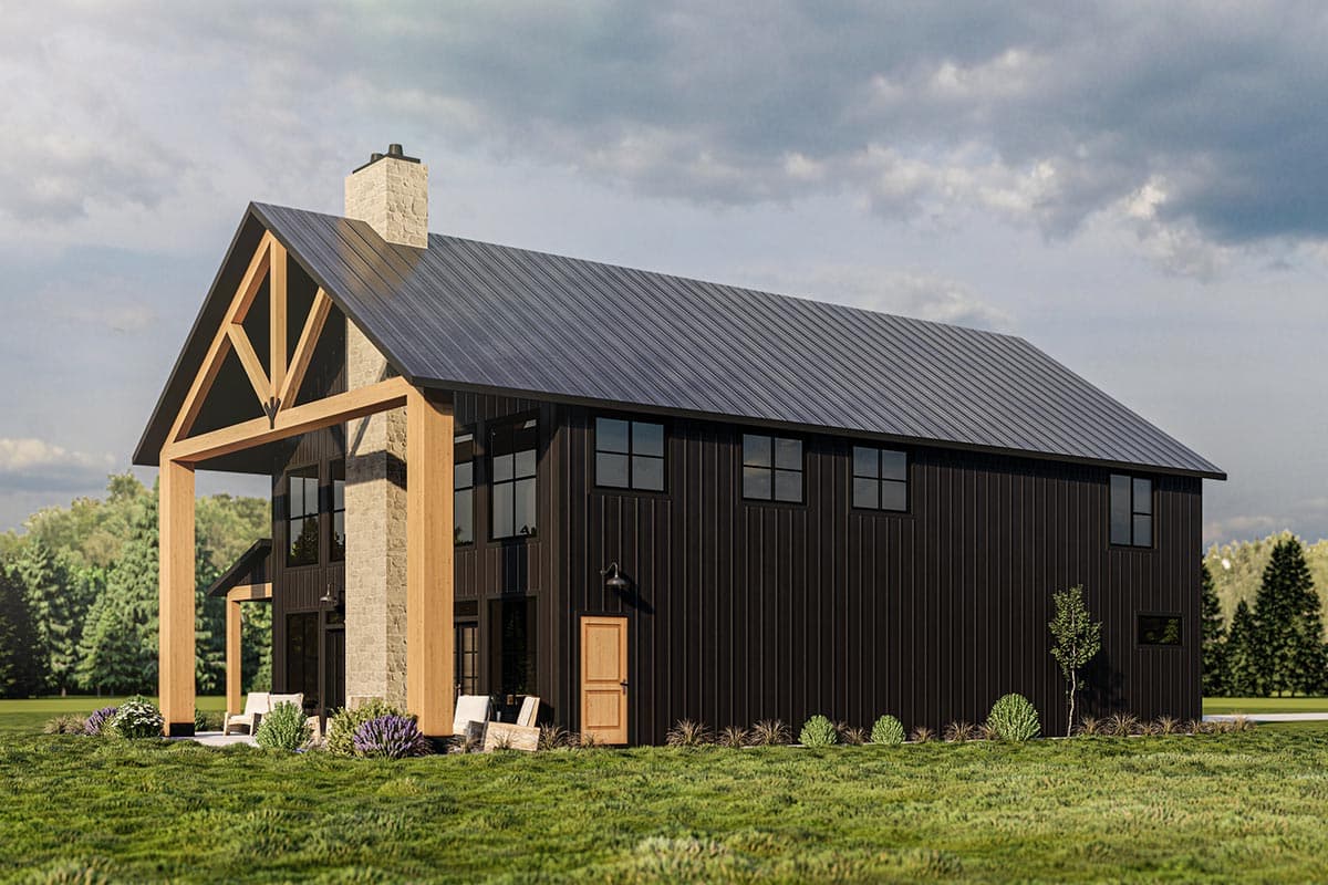 Plan 400006FTY: Barndo-Style House Plan with 2-Story Open Floor Plan and a 2-Car Side-Load Garage - Image #7 - Barndominium, Country, Craftsman, Rustic