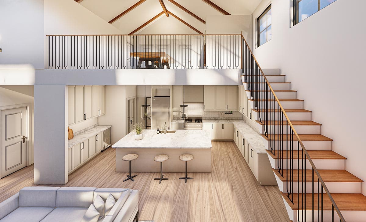 Plan 400006FTY: Barndo-Style House Plan with 2-Story Open Floor Plan and a 2-Car Side-Load Garage - Image #12 - Barndominium, Country, Craftsman, Rustic