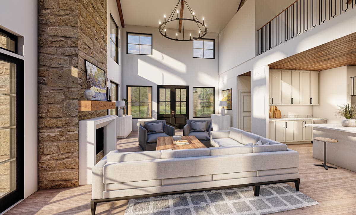 Plan 400006FTY: Barndo-Style House Plan with 2-Story Open Floor Plan and a 2-Car Side-Load Garage - Image #14 - Barndominium, Country, Craftsman, Rustic