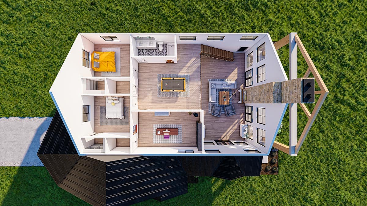 Plan 400006FTY: Barndo-Style House Plan with 2-Story Open Floor Plan and a 2-Car Side-Load Garage - Image #24 - Barndominium, Country, Craftsman, Rustic