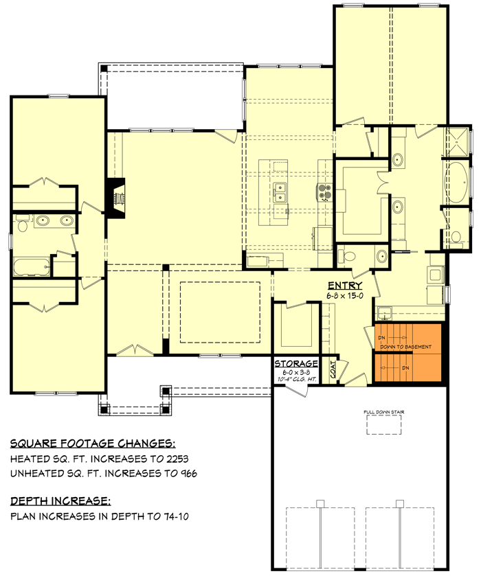 Plan 51896HZ: One-story New American House Plan with Direct Laundry Access from Main Suite - Floor Plan - Basement Stair Location - Country, Craftsman, Modern Farmhouse, New American, Ranch