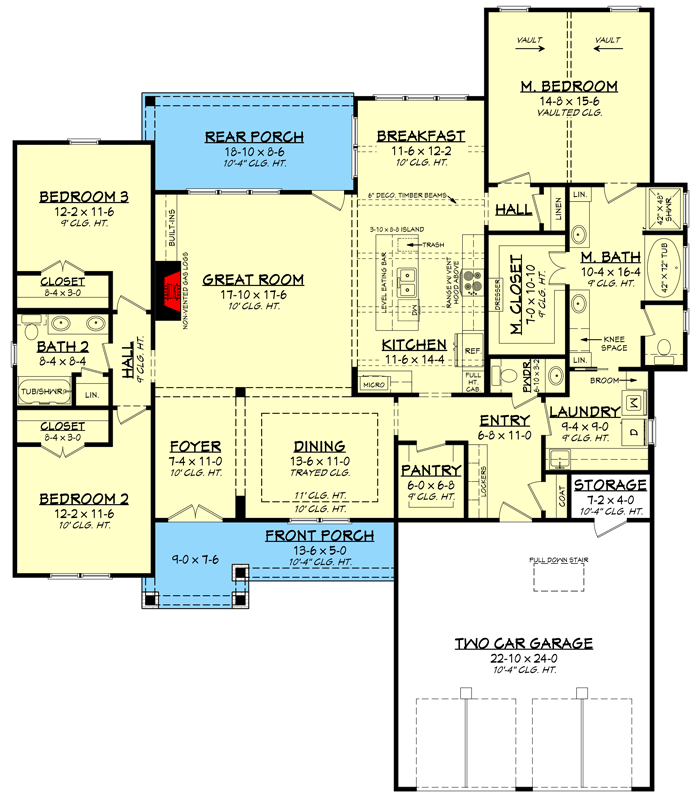 Plan 51896HZ: One-story New American House Plan with Direct Laundry Access from Main Suite - Floor Plan - Main Level - Country, Craftsman, Modern Farmhouse, New American, Ranch