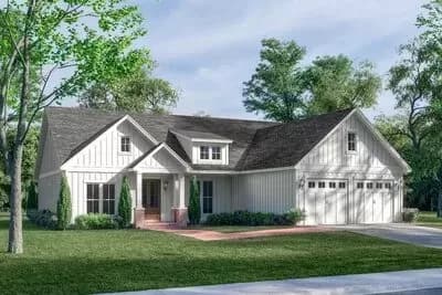One-story New American House Plan with Direct Laundry Access from Main Suite