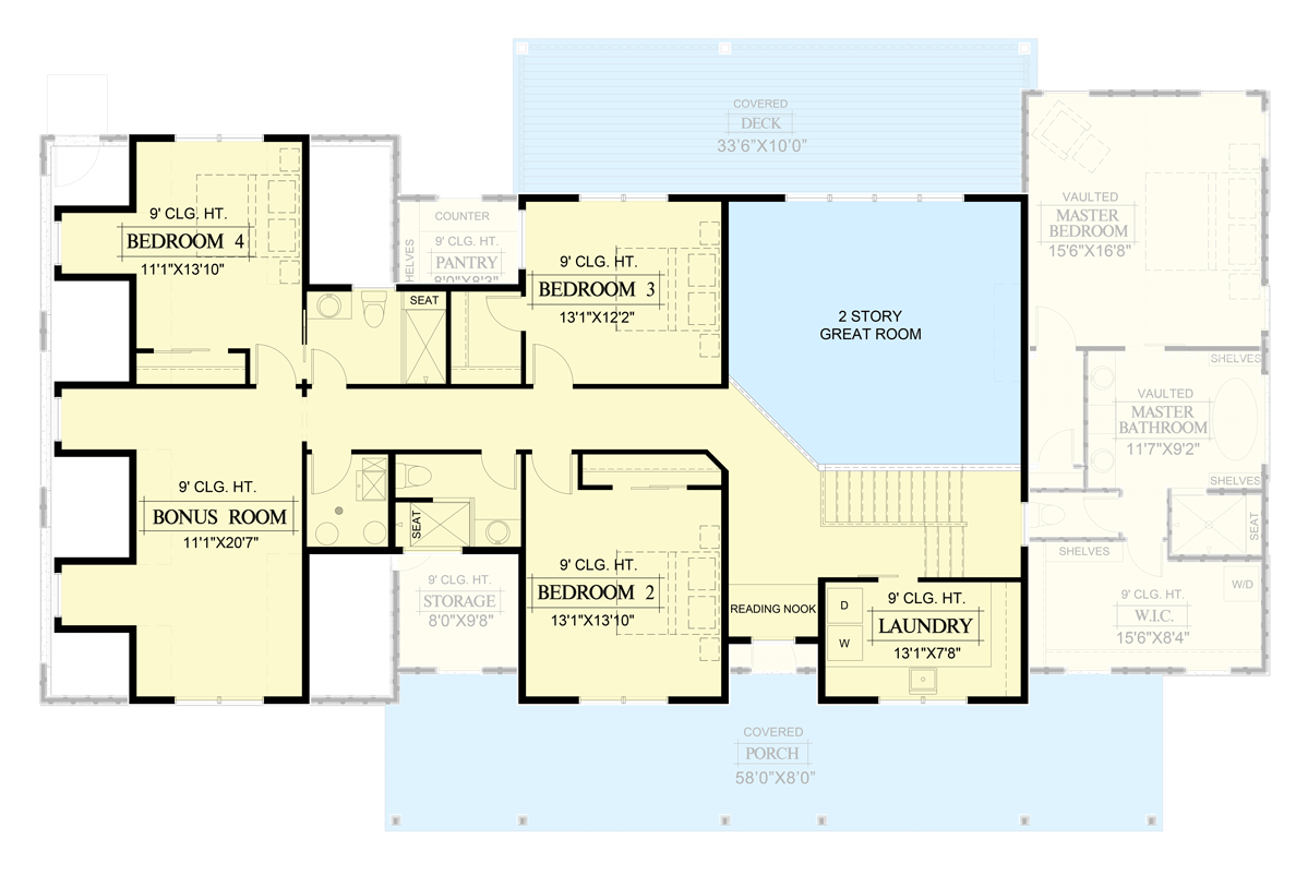 Plan 365024PED: 4-Bed Modern Farmhouse Plan with 2-Story Great Room and Laundry on Both Floors - Floor Plan - 2nd Floor - Country, Craftsman, Farmhouse, Hill Country, Modern Farmhouse, Mountain, New American, Traditional