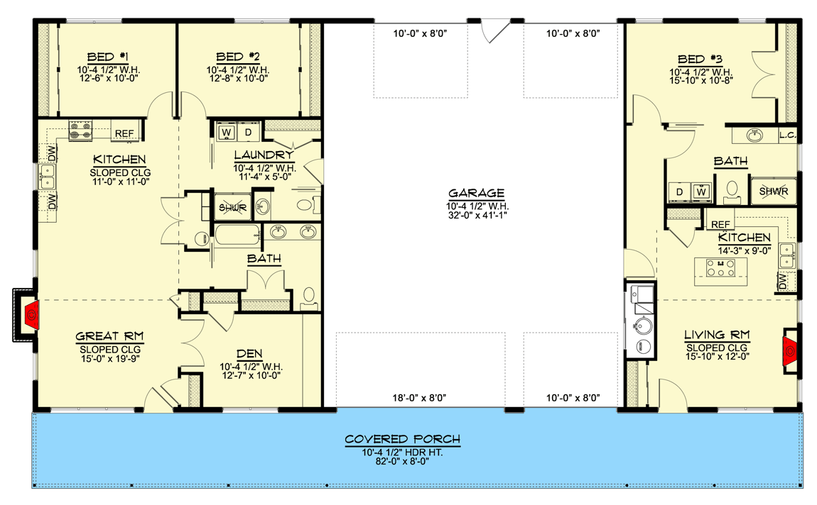 Plan 135144GRA: 3-Bed Barndominium with ADU and Oversized Garage - Floor Plan - Main Level - Barndominium, Country, Rustic, Vacation