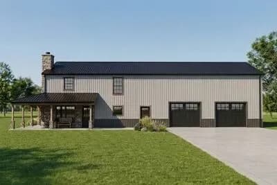 4-Bed Barndominium with Open Living Space and Storage Mezzanine