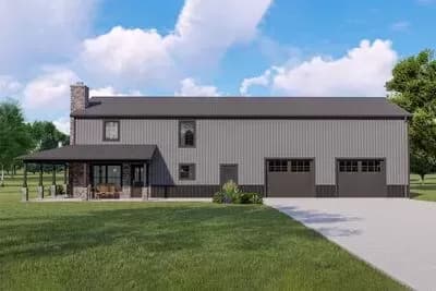 4-Bed Barndominium with Open Living Space and Storage Mezzanine