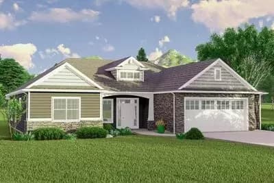 Craftsman Ranch Plan with Sunroom and Split-bed Layout