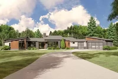 Contemporary Ranch Home Plan with Angled Garage