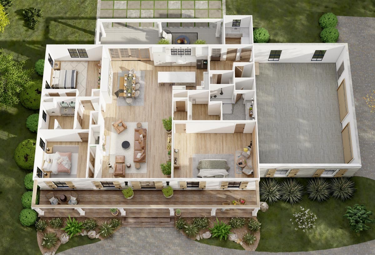 Plan 865017SHW: Southern Traditional House Plan with 60'-wide Front Porch and a Massive 2-Car Garage - Image #16 - Country, Ranch, Southern, Southern Traditional