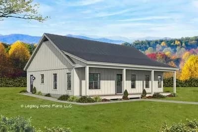 One-Level Country House Plan with Open Living Space - 1477 Sq Ft