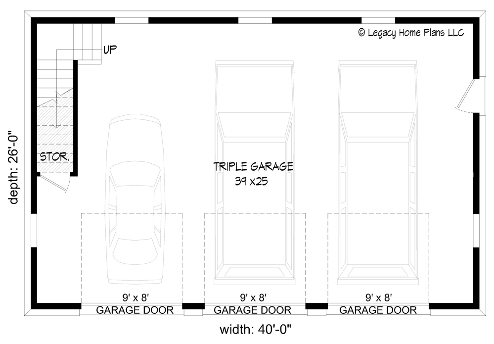 Plan 68936VR: 3-Car Garage with Center Gable and Walk-up Attic Storage - Floor Plan - Main Level - Country, Craftsman