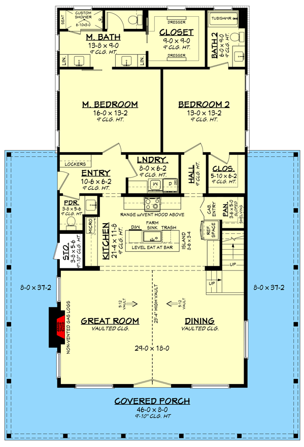 Plan 51897HZ: 4-Bed Barndominium Farmhouse with 3-Sided Wraparound Porch and a Loft Overlook - 2703 Sq Ft - Floor Plan - Main Level - Barndominium, Country, Farmhouse, Modern Farmhouse, New American, Southern