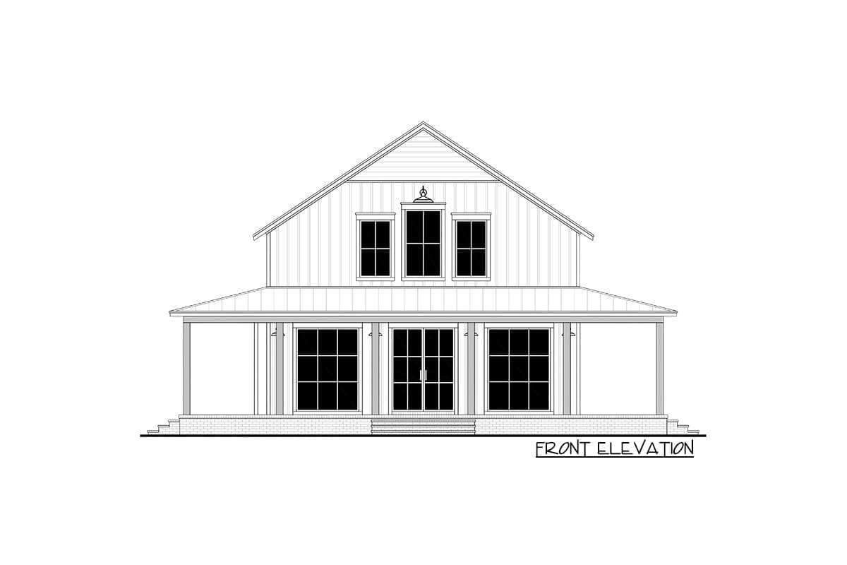 Plan 51897HZ: 4-Bed Barndominium Farmhouse with 3-Sided Wraparound Porch and a Loft Overlook - 2703 Sq Ft - Image #5 - Barndominium, Country, Farmhouse, Modern Farmhouse, New American, Southern
