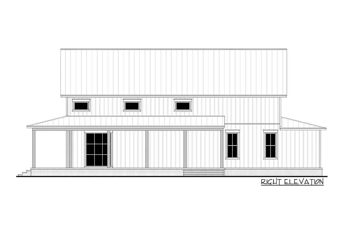 Plan 51897HZ: 4-Bed Barndominium Farmhouse with 3-Sided Wraparound Porch and a Loft Overlook - 2703 Sq Ft - Image #8 - Barndominium, Country, Farmhouse, Modern Farmhouse, New American, Southern