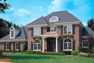 Elegant Brick House Plan with Second Floor Balcony Overlook