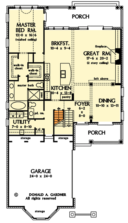 Plan 444319GDN: 4-Bed House Plan with Charleston-style Flair - Floor Plan - Main Level - Basement Stairs Location - Country, Traditional