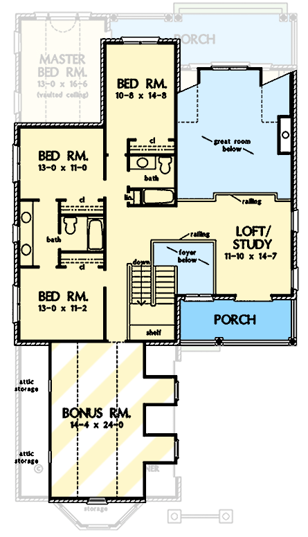 Plan 444319GDN: 4-Bed House Plan with Charleston-style Flair - Floor Plan - Second Level - Country, Traditional