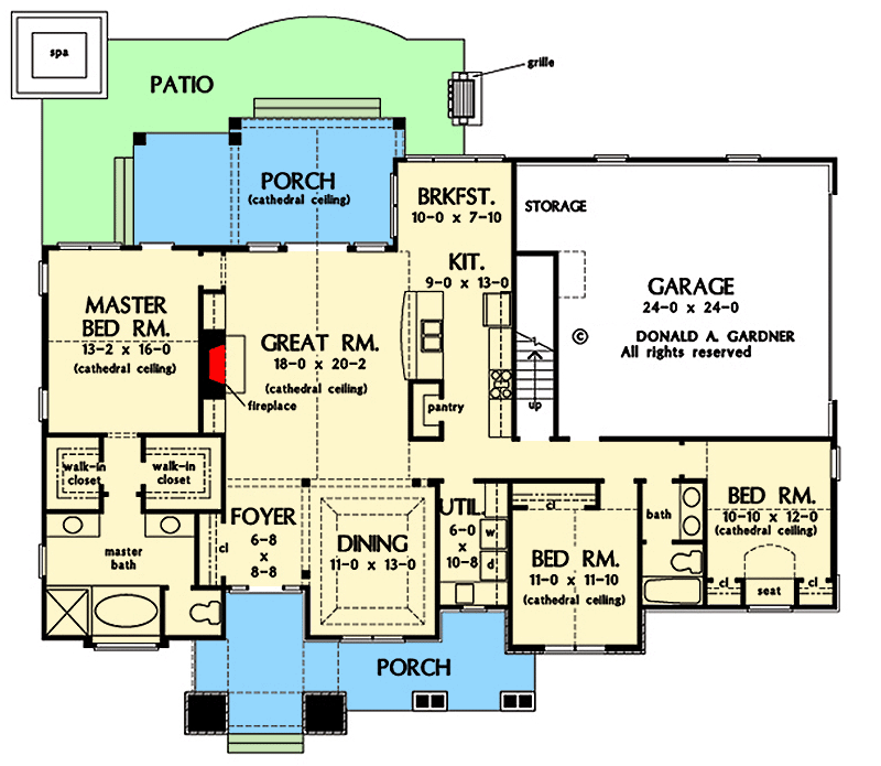 Plan 444320GDN: Rustic Craftsman Home Plan with Stone Portico and Bonus Expansion Upstairs - Floor Plan - Main Level - Country, Craftsman, Rustic, Traditional