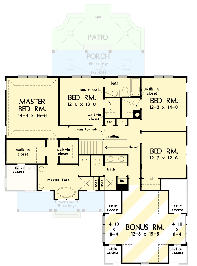 Plan 444326GDN: Fifty-foot-Wide Country Home Plan with Bonus Expansion Above 2-Car Garage - Floor Plan - 2nd Floor - Country, Traditional
