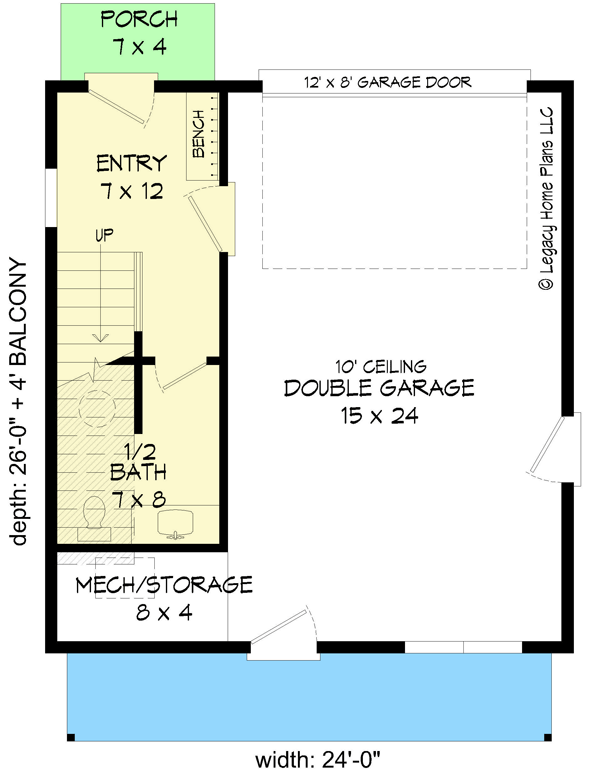 Plan 68939VR: Modern One-Bed Apartment with View to the Rear - 448 Sq Ft Garage and 757 Sq Ft Apartment - Floor Plan - Main Level - Carriage, Contemporary, Modern