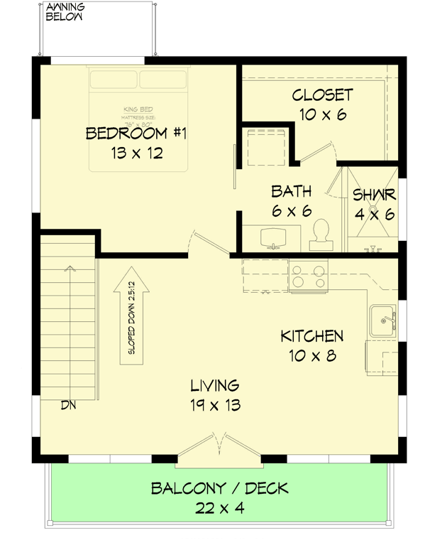 Plan 68939VR: Modern One-Bed Apartment with View to the Rear - 448 Sq Ft Garage and 757 Sq Ft Apartment - Floor Plan - 2nd Floor - Carriage, Contemporary, Modern