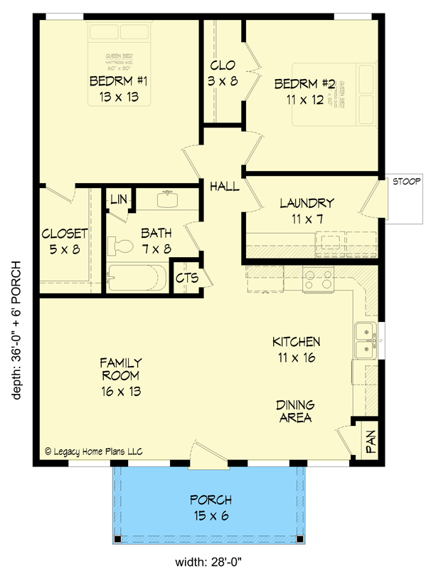 Plan 68940VR: Country Cottage with Gabled Front Porch - Floor Plan - Main Level - Cottage, Country, Traditional