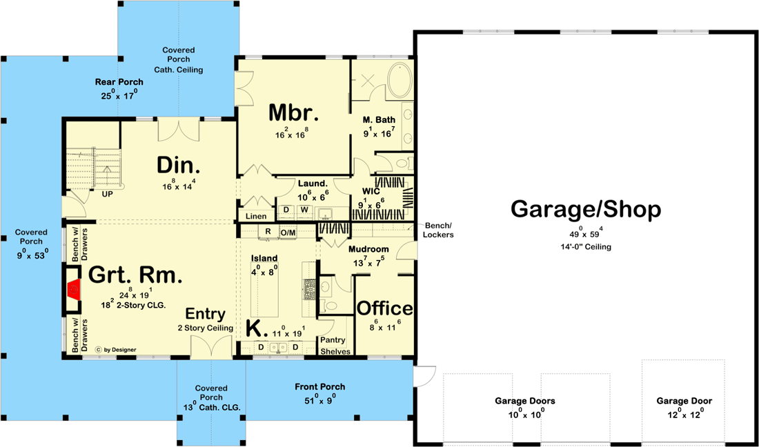 Plan 623086DJ: Barndominium-Style House Plan with Home Office and Oversized RV Garage - 3293 Sq Ft - Floor Plan - Main Level - Barndominium, Country, Farmhouse, Modern Farmhouse, Rustic