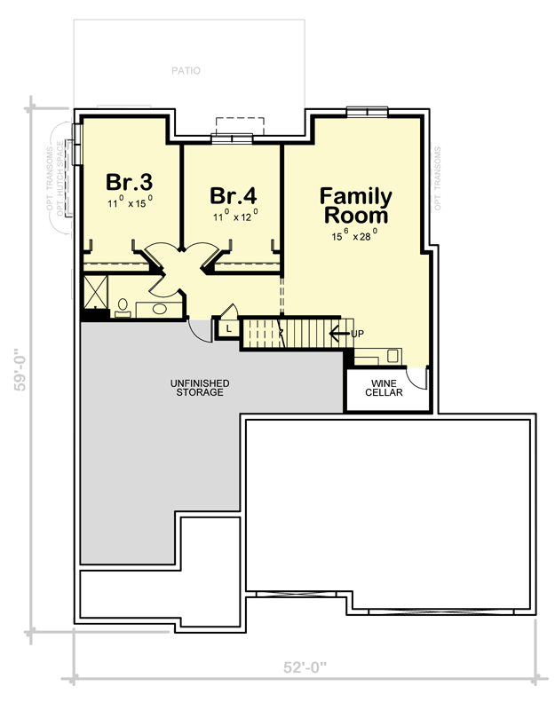 Plan 42719DB: Transitional Ranch Plan with Finished Basement - Floor Plan - Lower Level