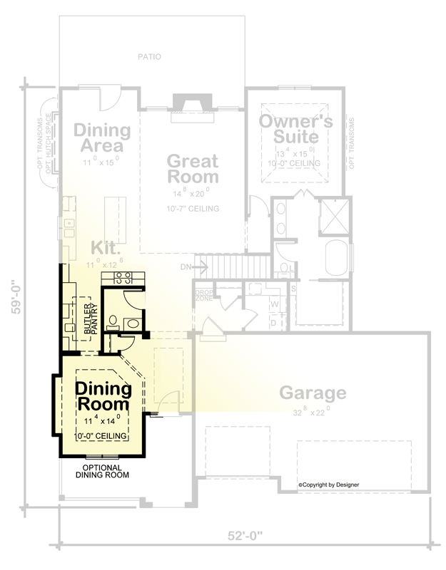 Plan 42719DB: Transitional Ranch Plan with Finished Basement - Floor Plan - Optional Dining Room