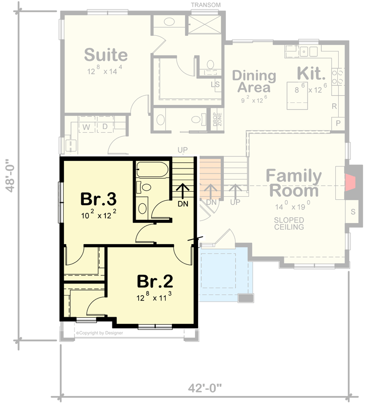 Plan 42720DB: Contemporary House Plan with Main Level Master Suite and 2 Upstairs Bedrooms - 1649 Sq Ft - Floor Plan - 2nd Floor - Contemporary, Modern