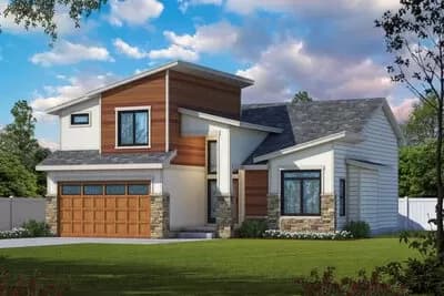 Contemporary House Plan with Main Level Master Suite and 2 Upstairs Bedrooms - 1649 Sq Ft