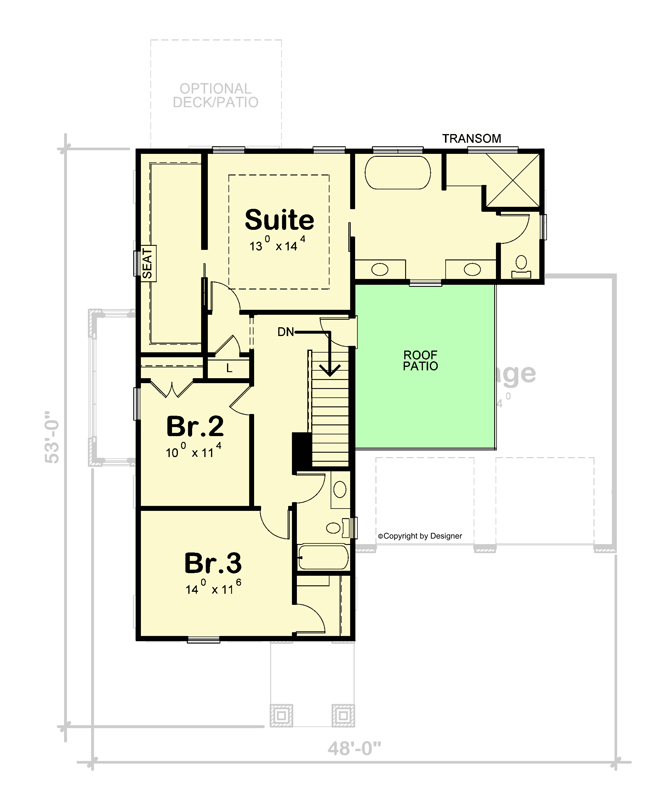 Plan 42721DB: Contemporary 2-Story Home Plan with Roof Patio - Floor Plan - 2nd Floor - Contemporary, New American, Transitional