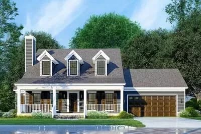 Country Home Plan with 3 Dormers, 4 Bedrooms and a 2-Car Garage - 2119 Sq Ft