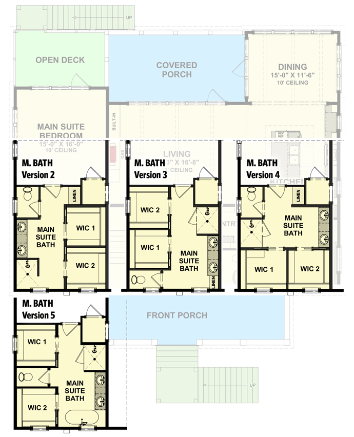 Plan 765038TWN: 4-Bed Waterfront Home Plan with Lower-level Garage - Floor Plan - Main Bath Optional Versions - Coastal, Cottage, Country, Craftsman, Low Country