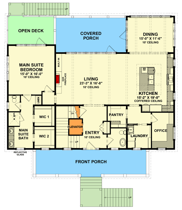 Plan 765038TWN: 4-Bed Waterfront Home Plan with Lower-level Garage - Floor Plan - Main Level - Coastal, Cottage, Country, Craftsman, Low Country