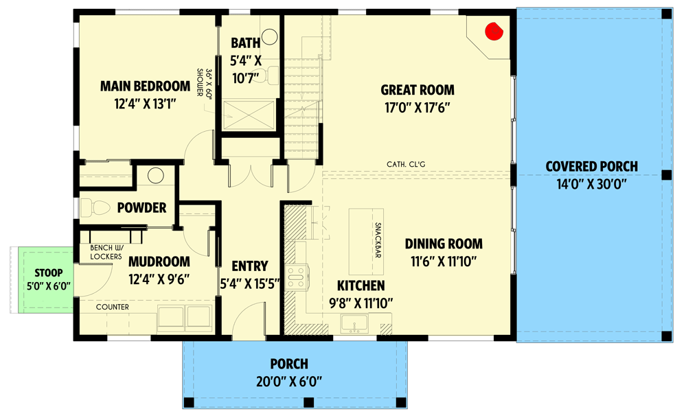Plan 790120GLV: 3-Bed Contemporary Country Home Plan with 2-Story Great Room - Floor Plan - Main Level - Contemporary, Country, Mountain, Rustic, Vacation