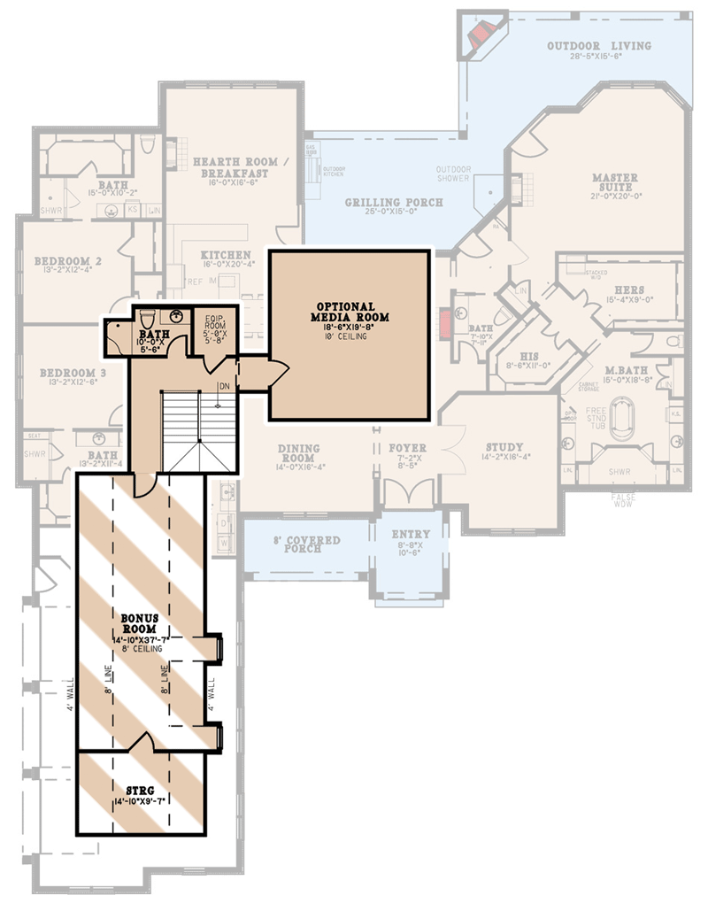 Plan 70758MK: 3-Bed House Plan with Painted Brick and Stacked Stone Exterior and Bonus Upstairs - 4265 Sq Ft - Floor Plan - 2nd Floor - European, French Country, Rustic, Traditional