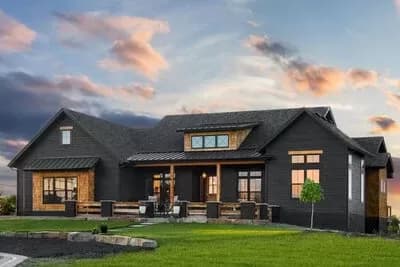 Rustic Mountain Ranch Home Plan with Flex Home Office and Lower Level Expansion 