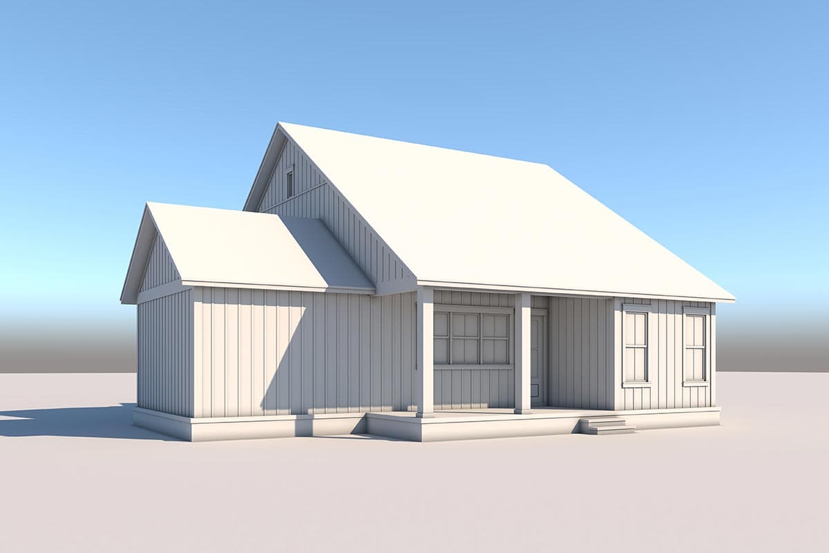 Plan 51899HZ: Small Two-Bedroom Farmhouse Plan with 6'-Deep Front Porch - 1263 Sq Ft - Image #6 - Cottage, Country, Farmhouse, Modern Farmhouse