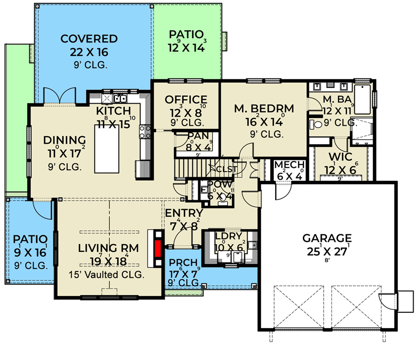 Plan 280174JWD: 2-Story Modern Farmhouse Plan with Home Office - Floor Plan - Main Level - Country, Craftsman, Modern Farmhouse, New American