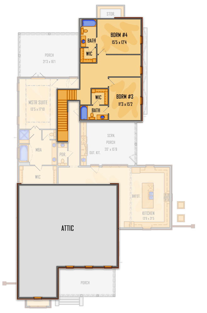 Plan 510218WDY: Acadian House Plan with Screened Porch and Optional Second Level - Floor Plan - Optional Second Level - Acadian, Country, European, Farmhouse, French Country, Louisiana-Style, Southern, Traditional