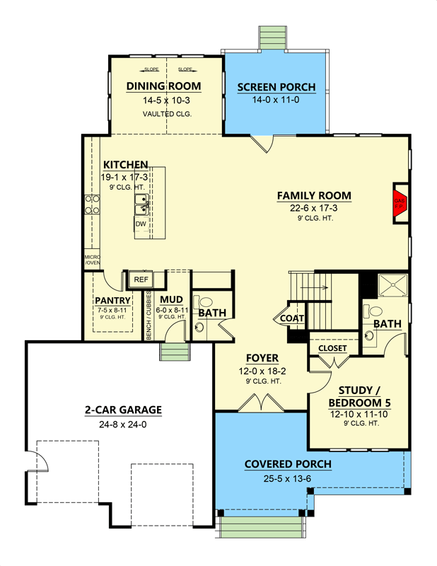 Plan 260018RVC: Modern Traditional House Plan with Expandable Attic - 3337 Sq Ft - Floor Plan - Main Level - Traditional, Transitional