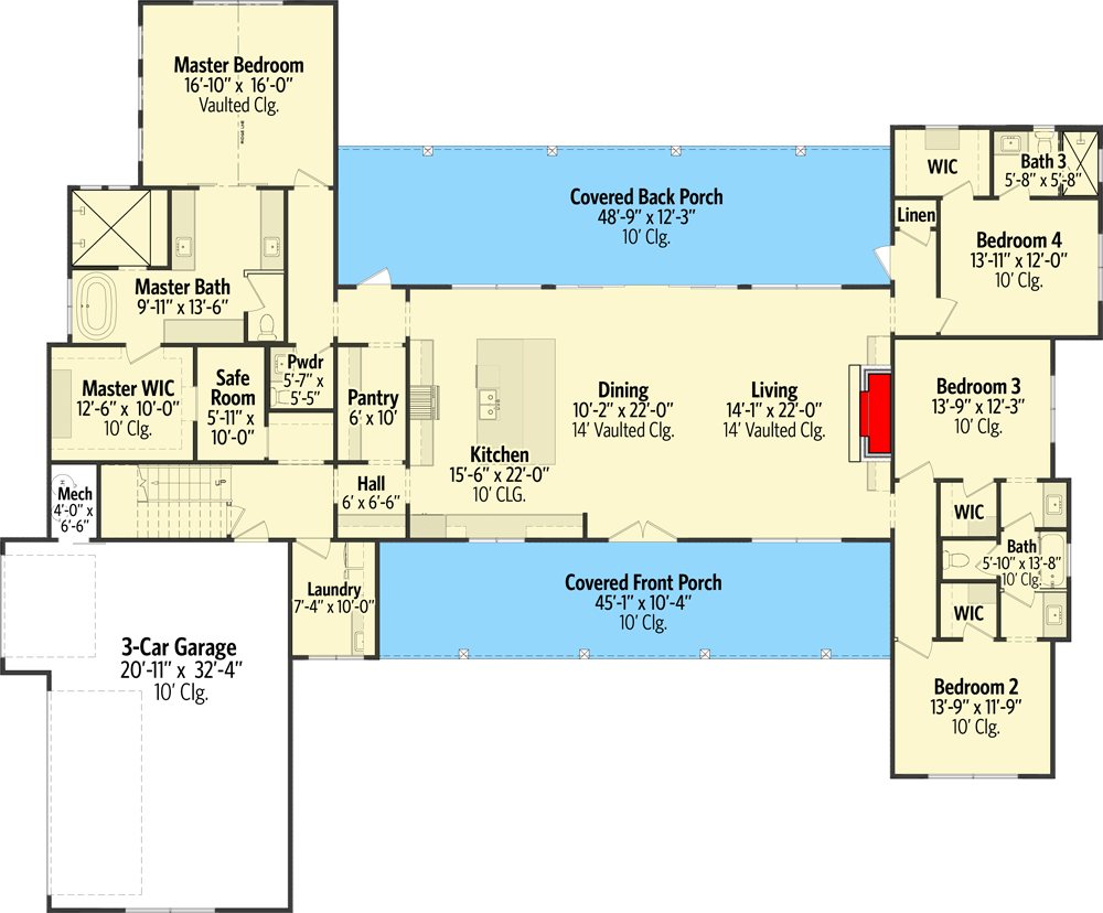 Plan 150000HRP: Modern Farmhouse Plan: 3,382 Sq Ft, 4 Beds, 3.5 Baths, 3-Car Garage - Floor Plan - Main Level - Country, Modern Farmhouse, New American, Ranch