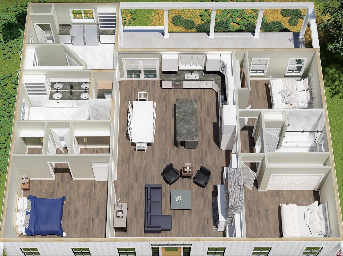 Plan 2541DH: Hip-Roofed Southern Country House Plan with 10'-deep Porches Front and Back - Image #6 - Country, Southern, Traditional