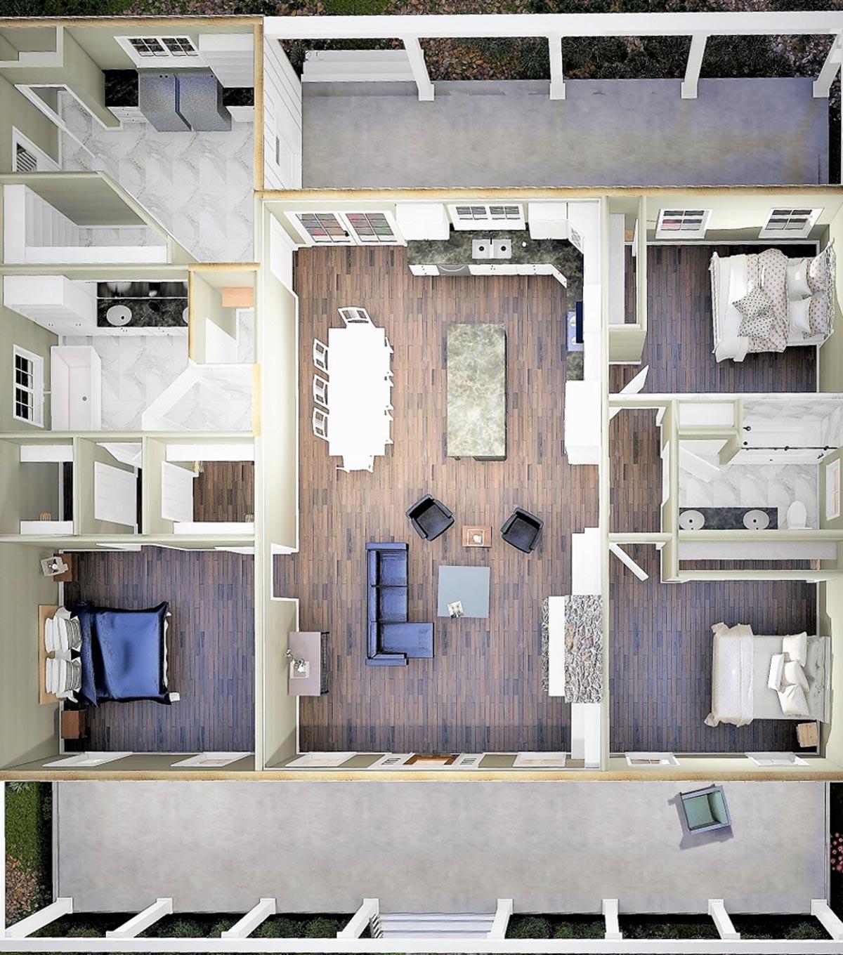 Plan 2541DH: Hip-Roofed Southern Country House Plan with 10'-deep Porches Front and Back - Image #7 - Country, Southern, Traditional