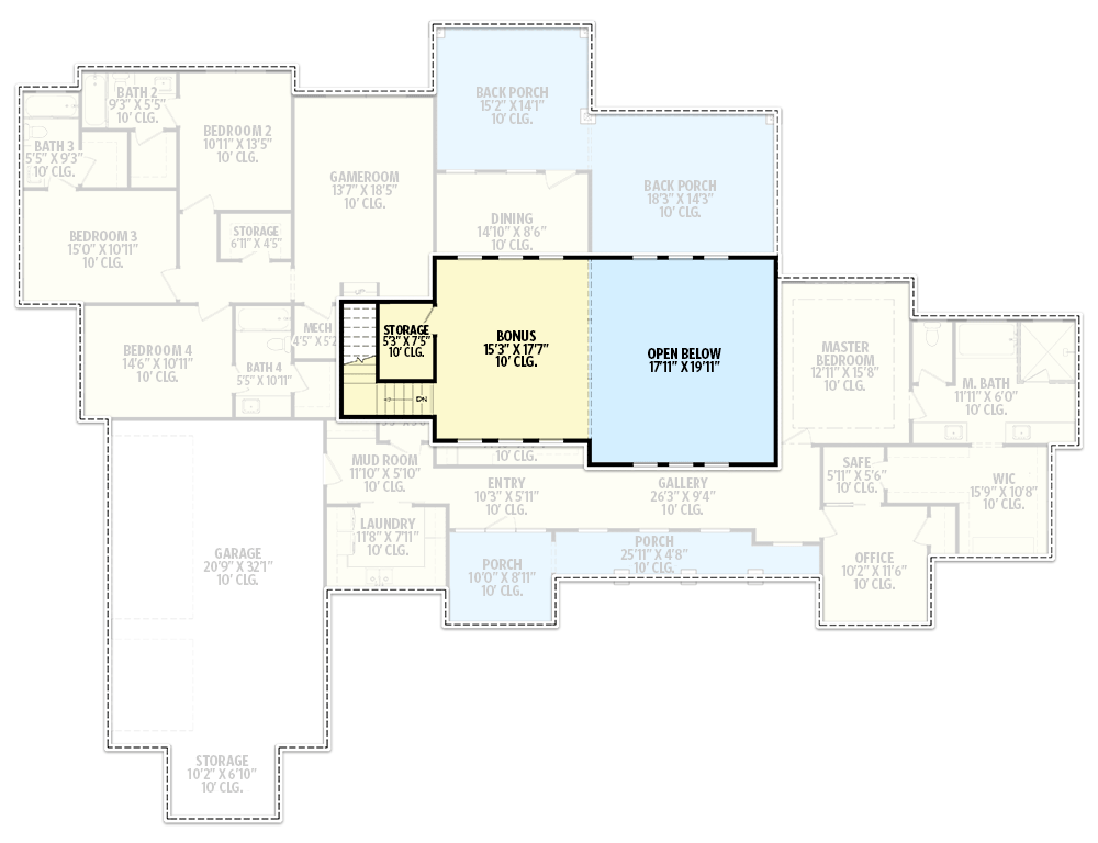 Plan 150001HRP: Transitional Mediterranean House Plan with Game and Bonus Rooms - Floor Plan - 2nd Floor - Contemporary, Transitional